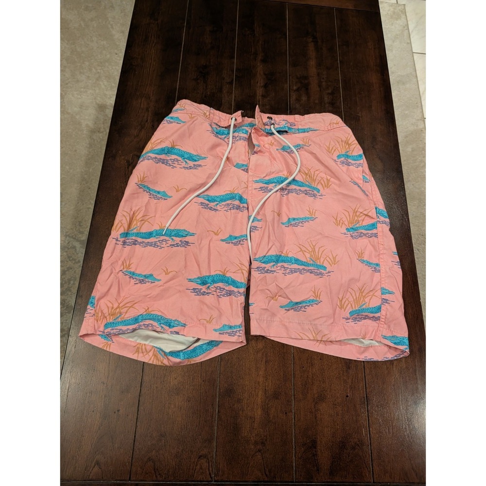 St John's Bay Pink Fish Bones Swim Shorts Elastic Back Waist Drawstring M